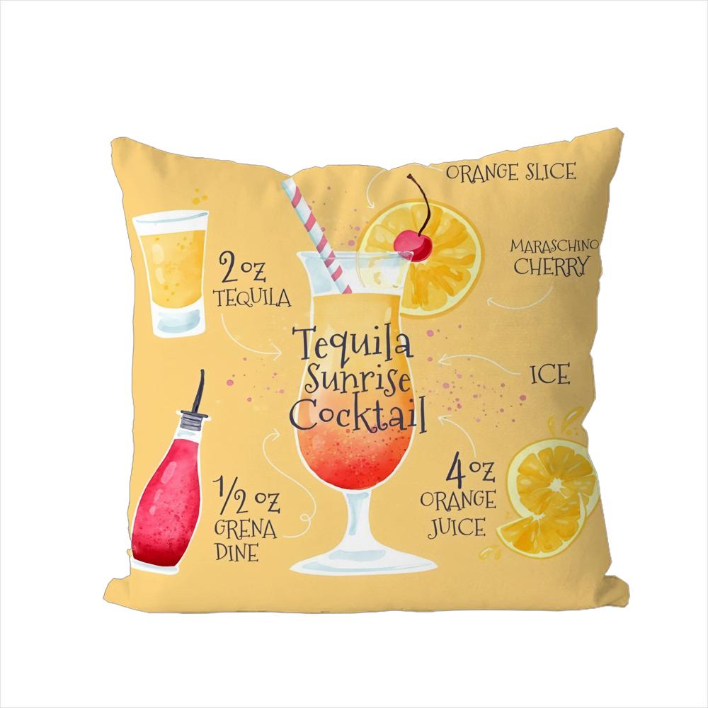 Tequila Sunrise Cocktail Kissenbezug Für Auto Sofa Dekoration Zuhause Zweiseitiger Druck Plüsch Quadratisch Wurf Kissenbezug