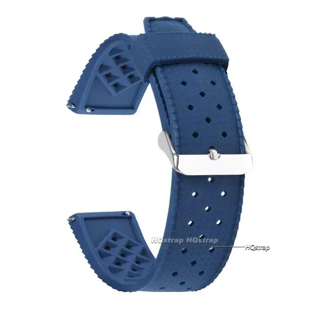 

Tropical Silicone Watch Band Quick Release Watch Bracelet 20mm 22mm Soft Rubber Tropic Smart Watch Strap for Omega for Seiko 20mm&silver buckle синий