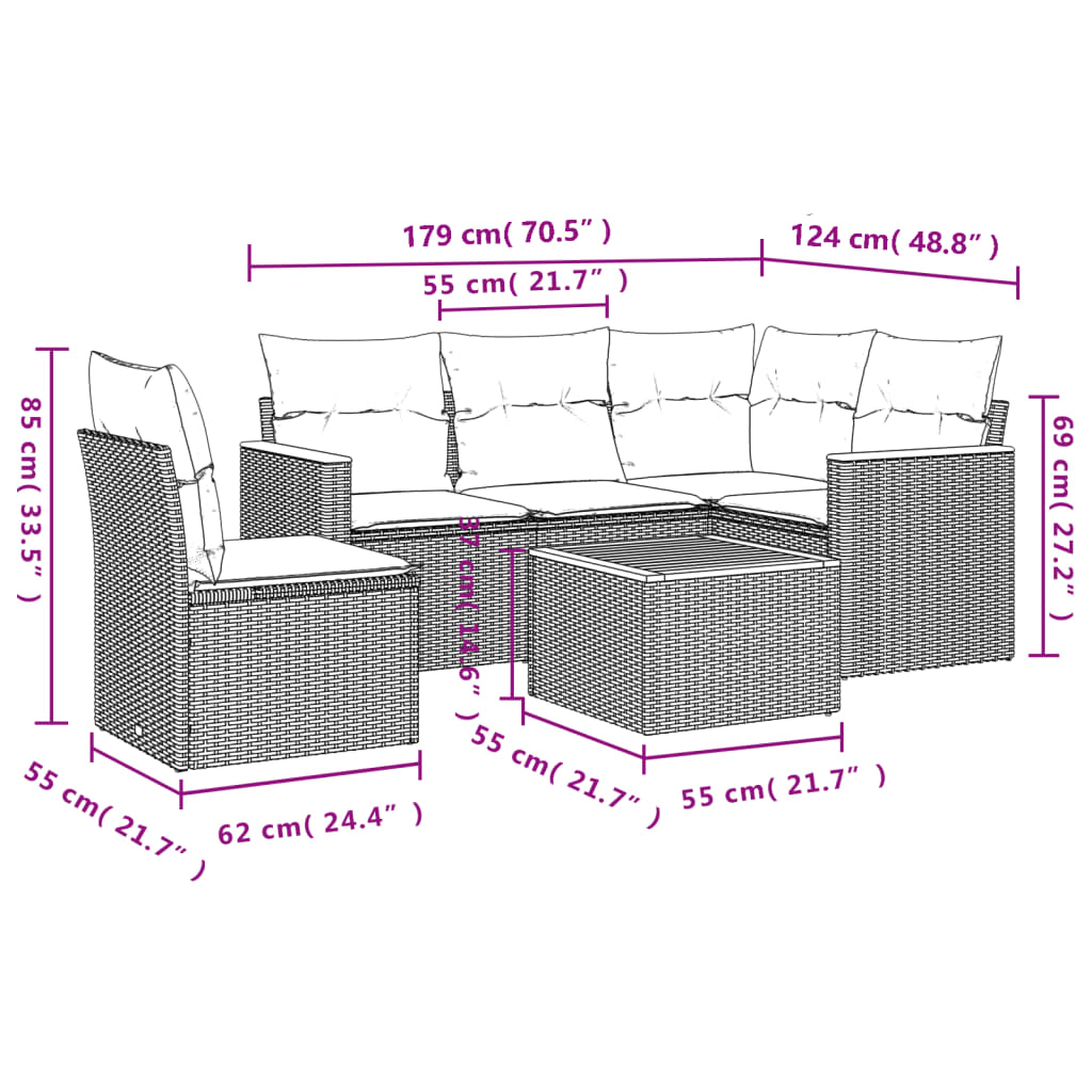 6 Piece Garden Sofa Set with Cushions Gray Poly Rattan
