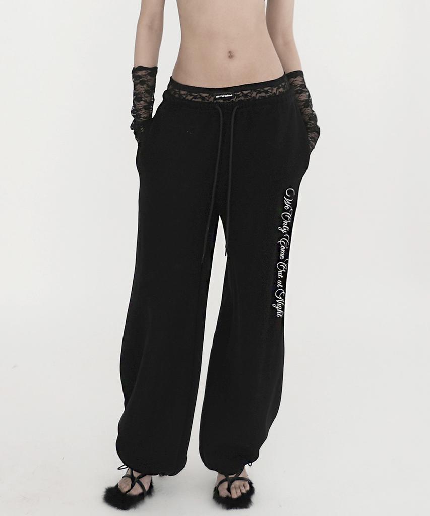BADBLOOD Pure Lace Trim Joggers - Black