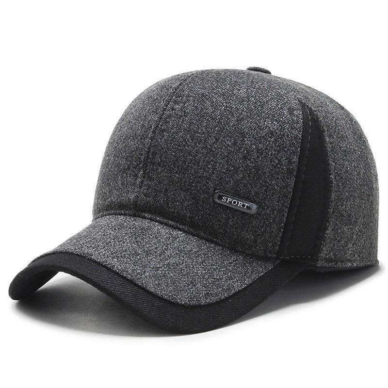 Woolen Cotton Hat Men's Winter Dad Fleece Ear Protector Warm Cap Grandfather Cold Baseball Cap