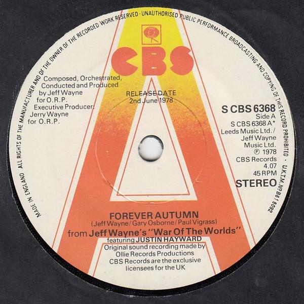 

7inch Record JEFF WAYNE - Forever Autumn SCBS6368PROMO CBS 1978 UK Rock Used