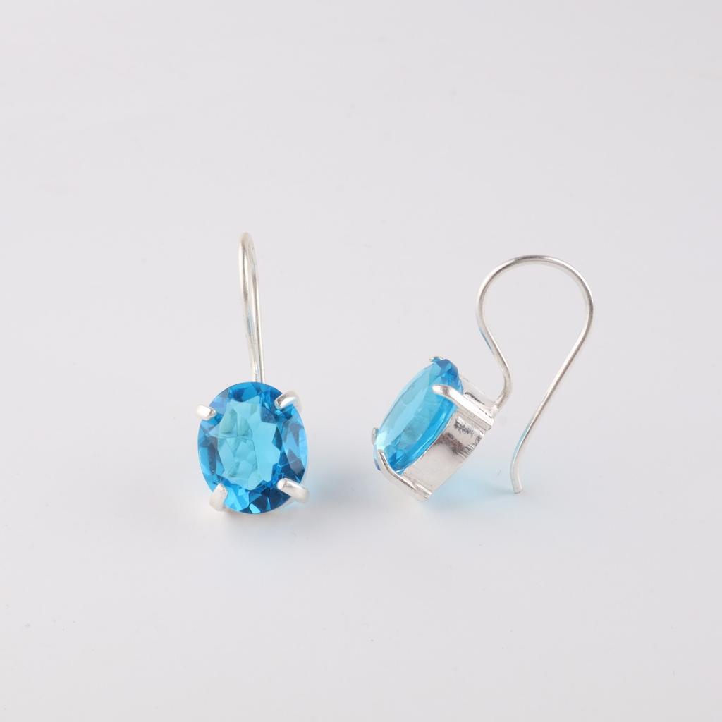 Natural Swiss Blue Topaz Gemstone 925 Sterling Silver Jewelry hook Earrings1.05" EE-173-15