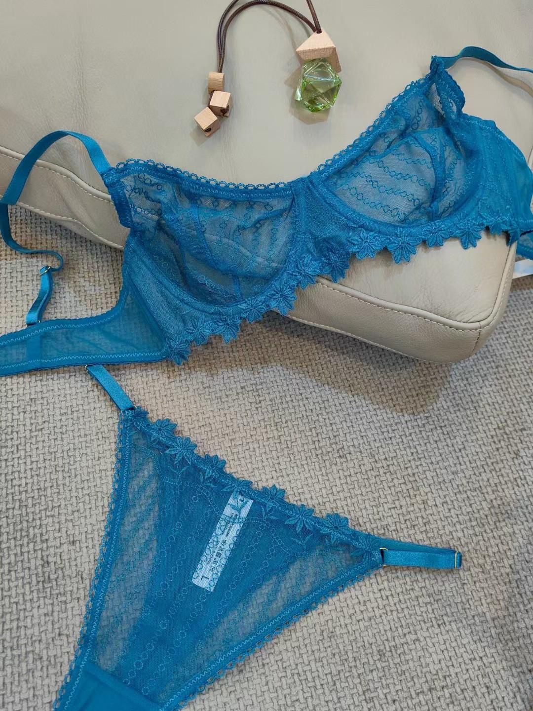

Сексуальное женское французское ультратонкое кружевное бра с вышивкой, для большой груди, маленькое, антипровисающее нижнее белье XL синий