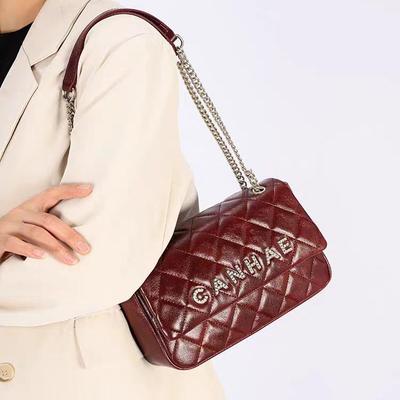 Borsa a Catena Diamantata in Pelle per Donna Borsa a Tracolla alla Moda e Versatile Borsa Quadrata Piccola di Alta Gamma Borsa Sottospalla
