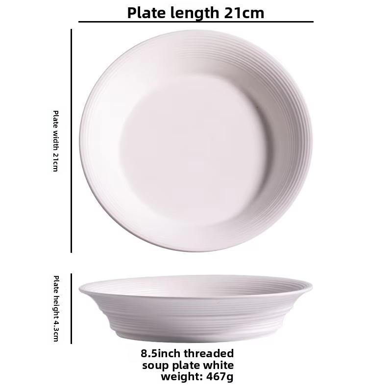 Western-Style Soup Plate Deepened Large Dinner Plate Ceramic Microwave Safe Modern Minimalist Design Solid Pattern Commercial Standard