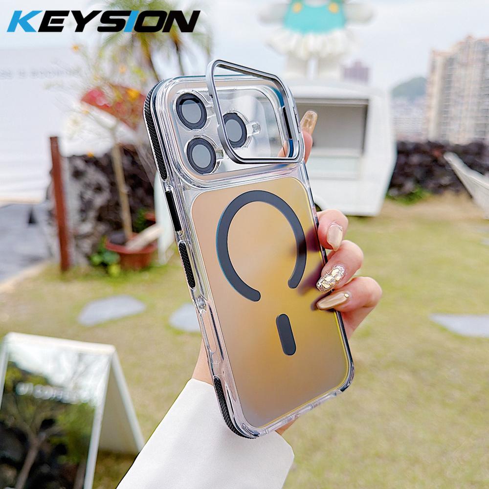 KEYSION Laser Gradient Magnetic Case for MagSafe for iPhone 11 12 13 14 15 17 Pro Max 16Plus Air 17e Lens Stand Shockproof Cover