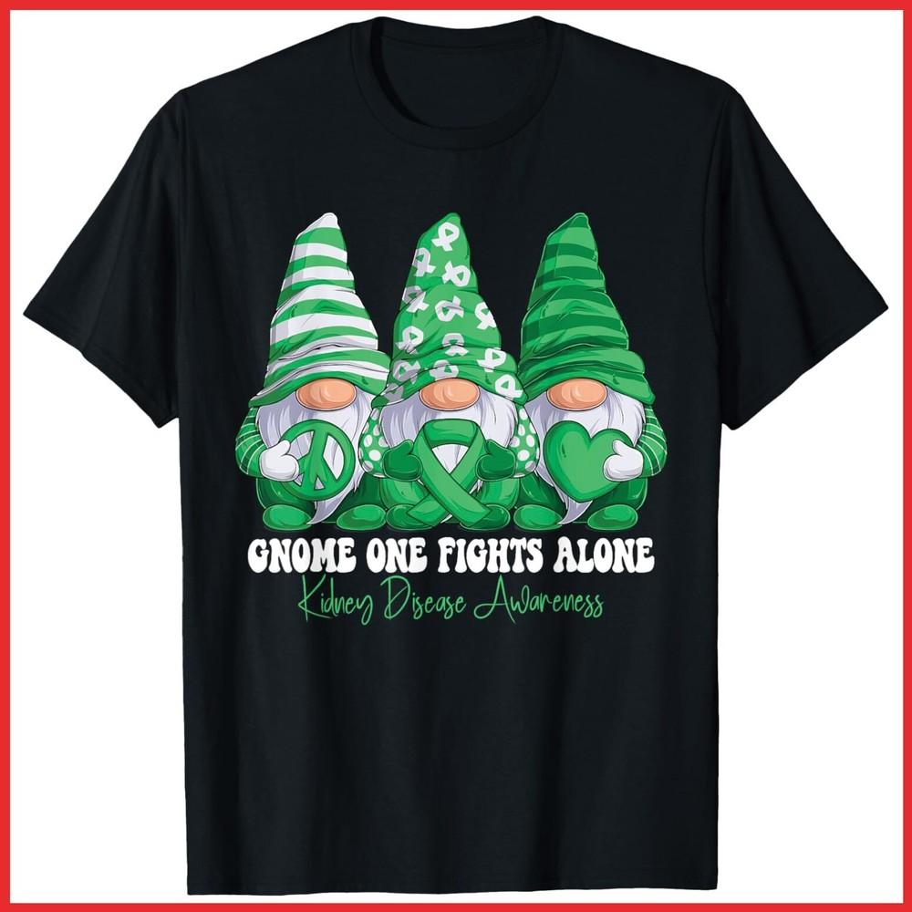 Kidney Disease Awareness Month Green Ribbon Gnomies Support Black T-Shirt Unisex T-Shirt S