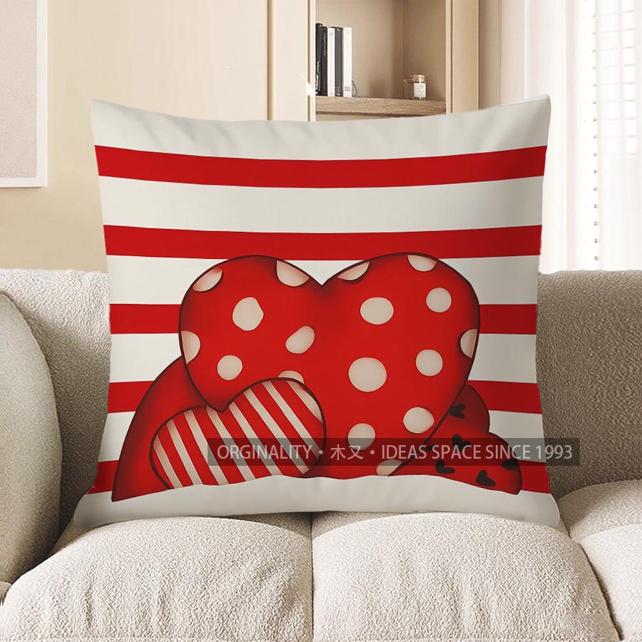 Home Decor Red Background With White Heart Pattern Pillow Pattern Cushion Cover Suitable For Sofa Bedroom Car Pillow Cover