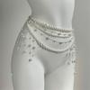 Multitier Pearls Fringe Body Chain Belt for Women Vintage 90s Costume Jewelry Waist Decoration for Evening Gowns