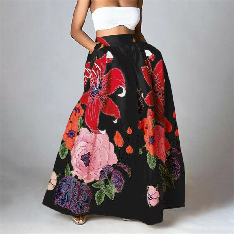 Bohemian Floral High-Waisted Women's Skirts with Pockets