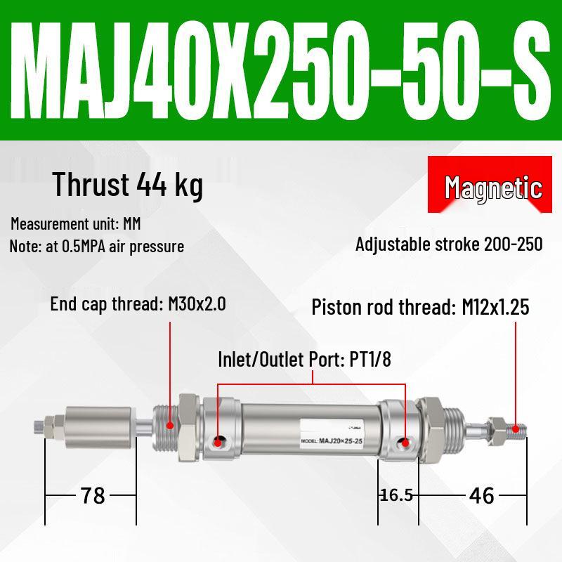 Adjustable Stroke Mini Stainless Steel Pneumatic Cylinder (maj16/20/25/32/40X100-25-50sca)