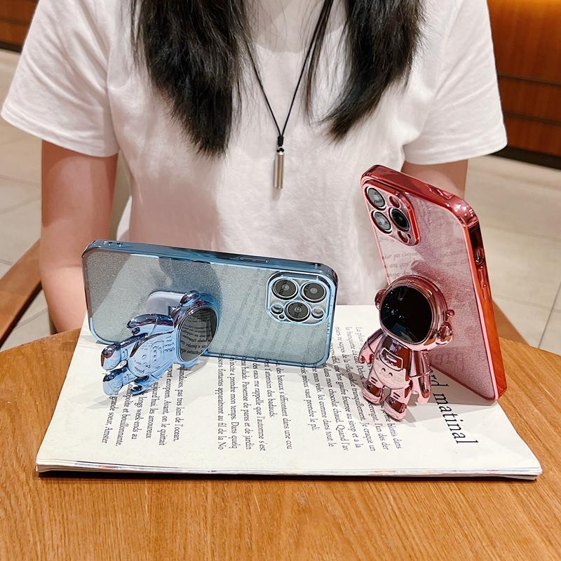 Husă de lux galvanizată pentru astronaut pentru iPhone 11 12 13 14 15 Pro Max XS X XR 7 8 Plus SE 22 Mini husă cu suport cu sclipici