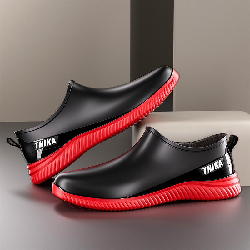 Men's Warm Lined Waterproof Low-Top Rain Boots - Anti-Slip Rubber Shoes for Fishing, Outdoor, Kitchen, or Work