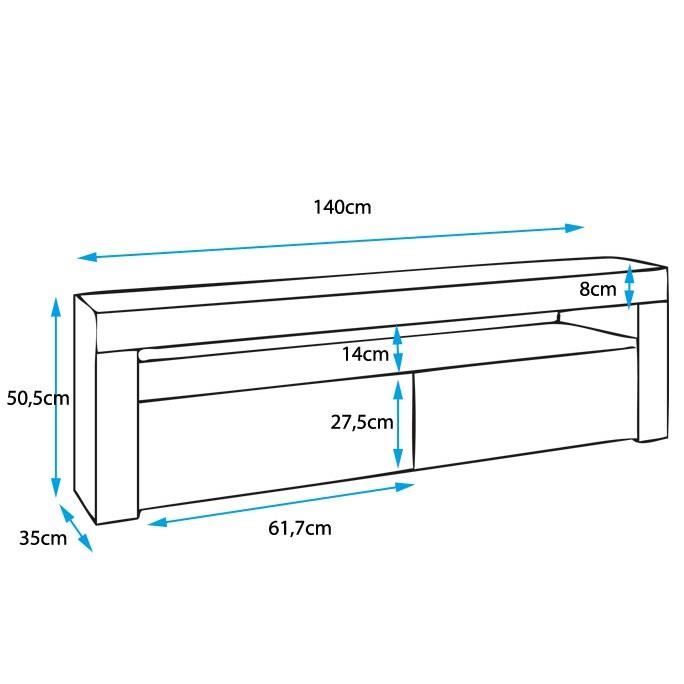 Living Room TV Stand with LED | Glossy Black | 2 Doors with 2 Compartments | 140 X 50.5 X 35cm | Model Aker
