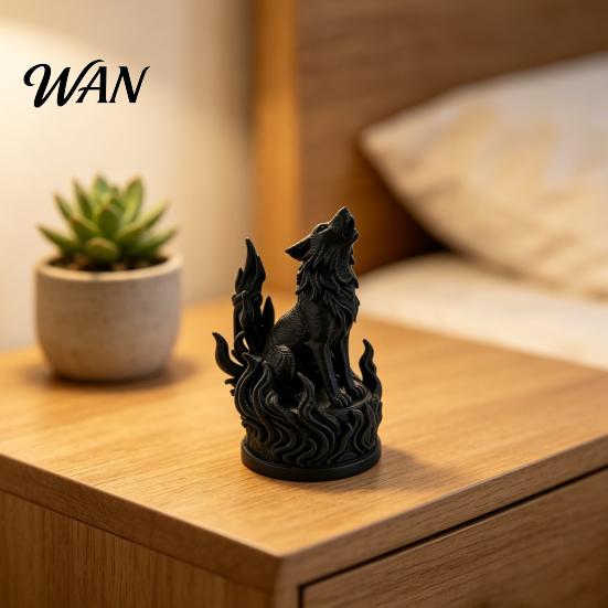 Dark Flame Wolf Ornament 3D Printed Heart Sculpture Symbolic Decor with Hardcore Aura, Molding PLA Eco-Friendly Office Statue Home for Living
