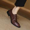 Krazing Pot Cow Skin Autumn Winter Brogues Shoes Lace Up Low Heels Size 42 Round Toe Oxford Shoes Deep Mouth Pumps