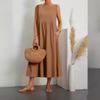 Fashionable Summer Temperament Women's Solid Color Cotton Linen Loose V-neck Dress