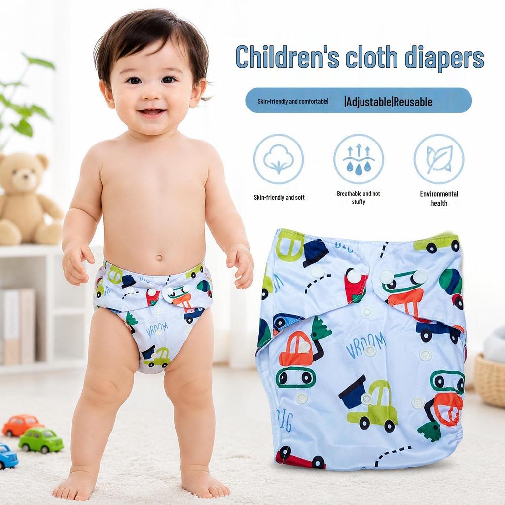 Washable Printed Fabric Diapers for Children: Single Pack with Absorbent Liners and Training Pants