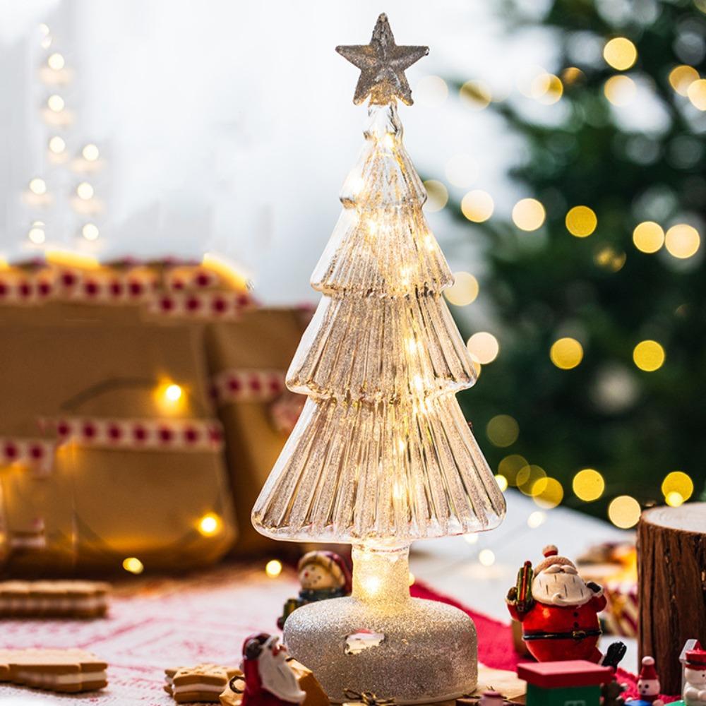 

Glitter Glass Christmas LED Lights Desktop Lamp Merry Christmas Decor Home Xmas Tabletop Decor серебряный