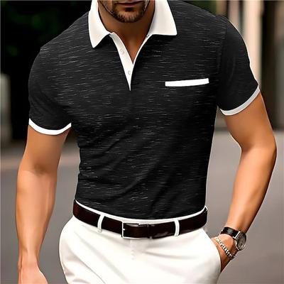 Camisa Polo Masculina de Verão Cor Sólida Manga Curta Gola Reversível Camiseta Casual Fit Top Roupa Masculina