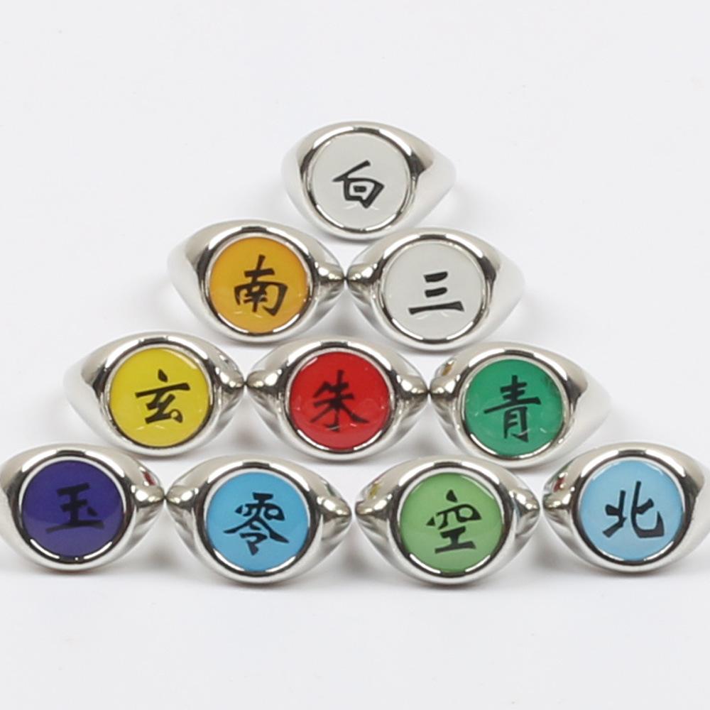 10Pcsset Anime Akatsuki Itachi Metal R-Ings Cartoon Cool Cosplay Accessory Props Boy Children Action Figure Toy Gift