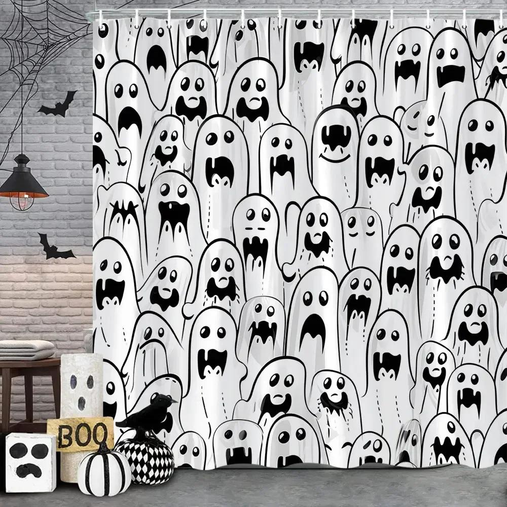 Perdea de duș de Halloween Liliac Negru Model Înfricoșător de Halloween Perdea de Duș Înfricoșător Liliac Perdea de Baie Decor Baie cu Cârlige