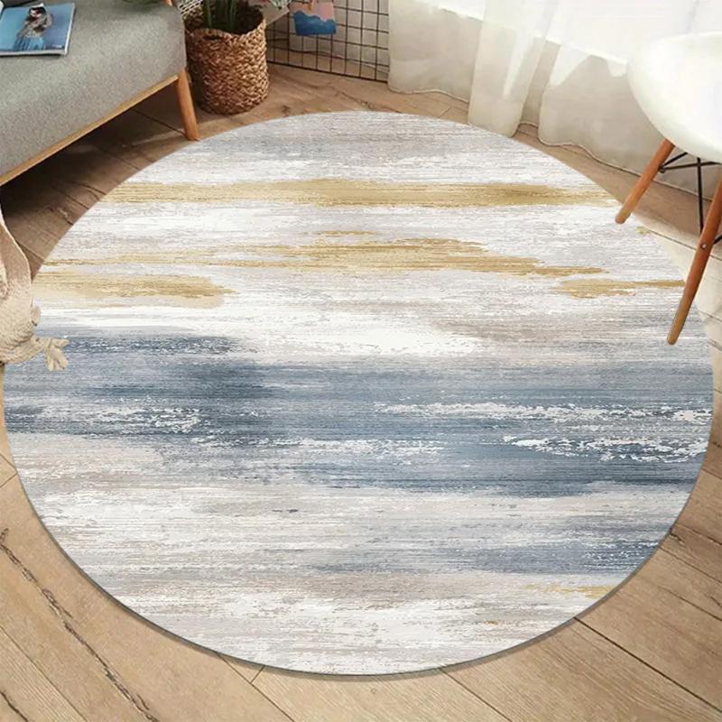 

Wabi-Sabi Blue Gray Abstract Round Rug, Modern Ink Wash Texture Print Floor Mat, Non-Slip Living Room Carpet, Minimalist Home 80cmx80cm