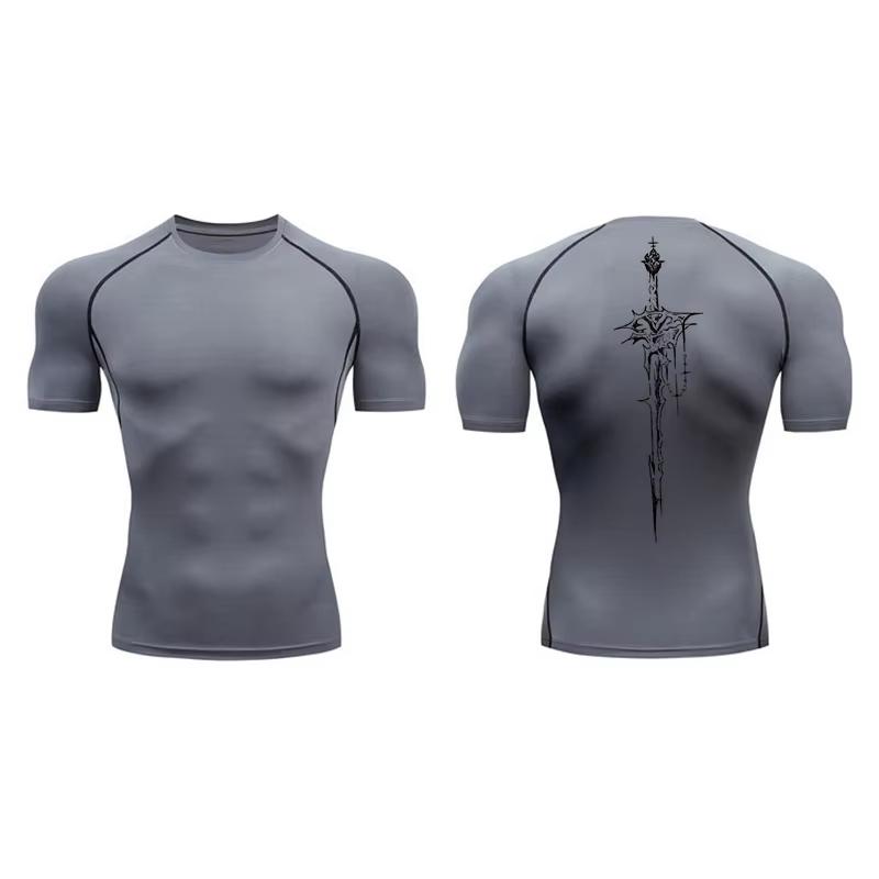 Men's Compression Shirt Graphic Print Quick Dry Gym Running Fitness Baselayer Workout Top