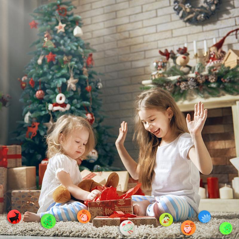 100Pcs Christmas Glow in The Dark Bouncy Balls Stocking Stuffers Toys Kids Birthday Party Game Gifts Rubber Bouncing Ball