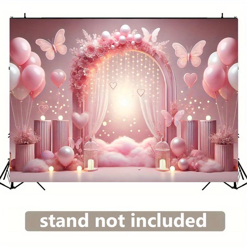 Background Flag: 1 Dreamy Pink Butterfly Balloon Polyester Background Cloth, Suitable for Indoor/outdoor Photography Background
