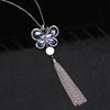 Elegant Korean Style Butterfly Sweater Necklace With Pearl Tassels For Women