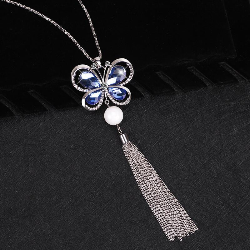 Elegant Korean Style Butterfly Sweater Necklace With Pearl Tassels For Women