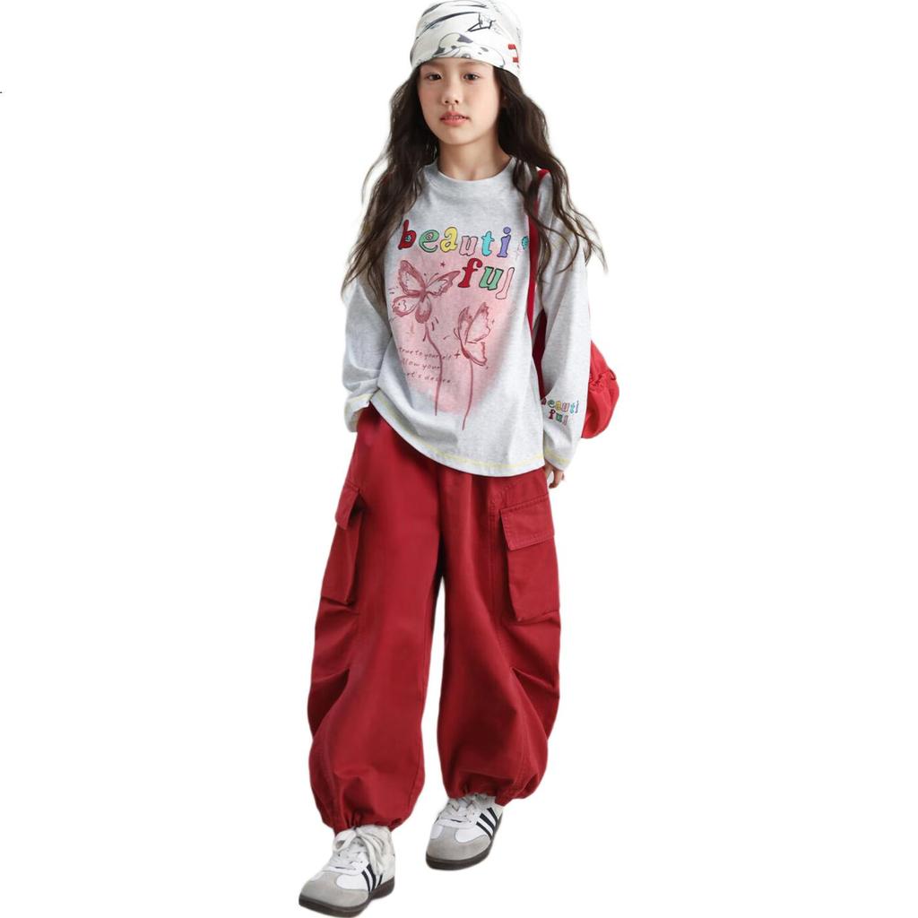 LUSON Chen Da Zhu Children's Clothing, Girls' Cargo Pants, New Style for Older Kids, 2025 New Trendy Loose-Fitting Sports Pants for Girls