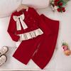 Conjunto Casual para Niñas: Conjunto de Dos Piezas Rojo para Niños Otoño/Invierno con Lazo y Volantes