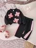 Girls' Black Long-Sleeve Hoodie and Pants Baby Set