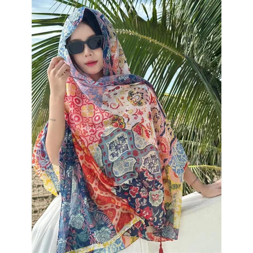 Chaka Salt Lake Great Northwest Tourism Ethnic Style Scarf Silk Scarf Women'S Summer Seaside Beach Shawl Sunscreen Thin