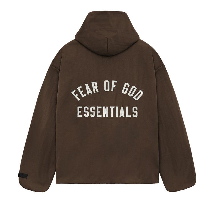 Giacca da Uomo Fear of God Essentials Giacca da Allenatore con Cappuccio in Nylon Testurizzato Marrone