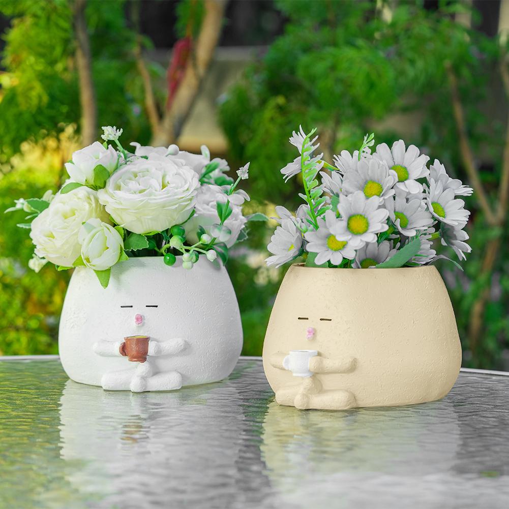 New Cute Flower Head Planter with Drainage Hole Creative Succulent Plant Pots Succulent Pots Ornament for Indoor Outdoor Plants