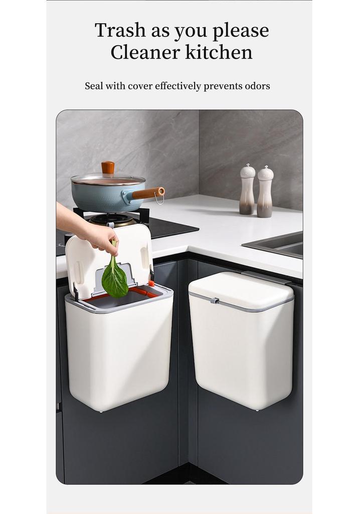 Hanging Kitchen & Bathroom Trash Can with Slide Cover - Wall-Mounted, Sealed Waste & Storage Bin
