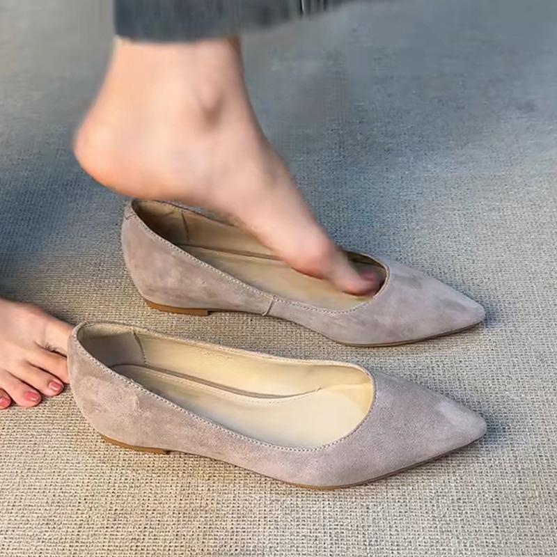 Schafsleder-Version~ Leder-Wildleder Ein-Pedal flacher Ausschnitt spitz Einzelne Schuhe Damenmode Retro Innenhöhe-erhöhend Pendler Arbeitsschuhe