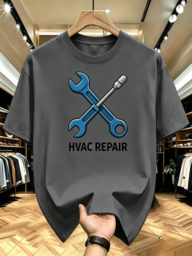 Unisex O Neck Tee Hvac Repair Tool Cross Pattern Print Cotton Short Sleeve Loose Summer Breathable Daily Casual Basic Wear Top