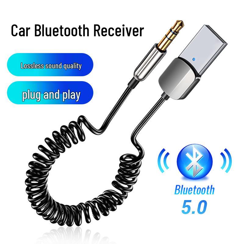 Bluetooth 5.0 Car Audio Receiver with 3.5mm AUX Spring Cable