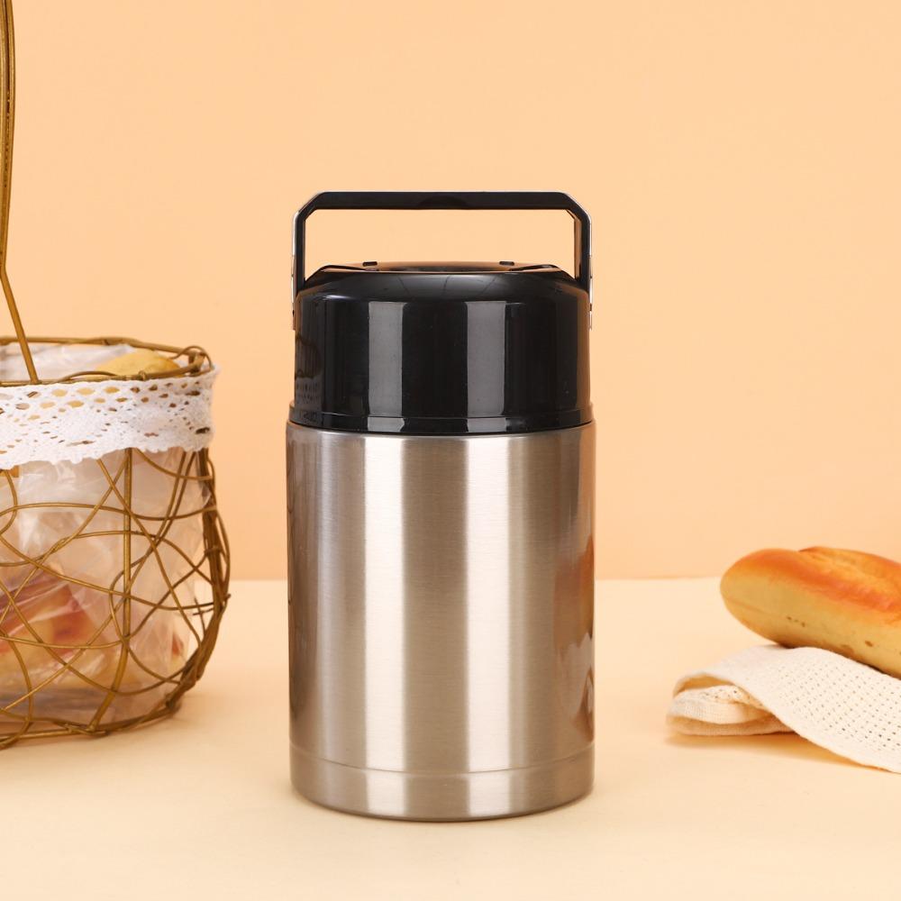 800ml Insulated Soup Jar Stainless Steel Large Capacity Thermal Cup Foldable Handle Double Layer Thermos Food Container Office