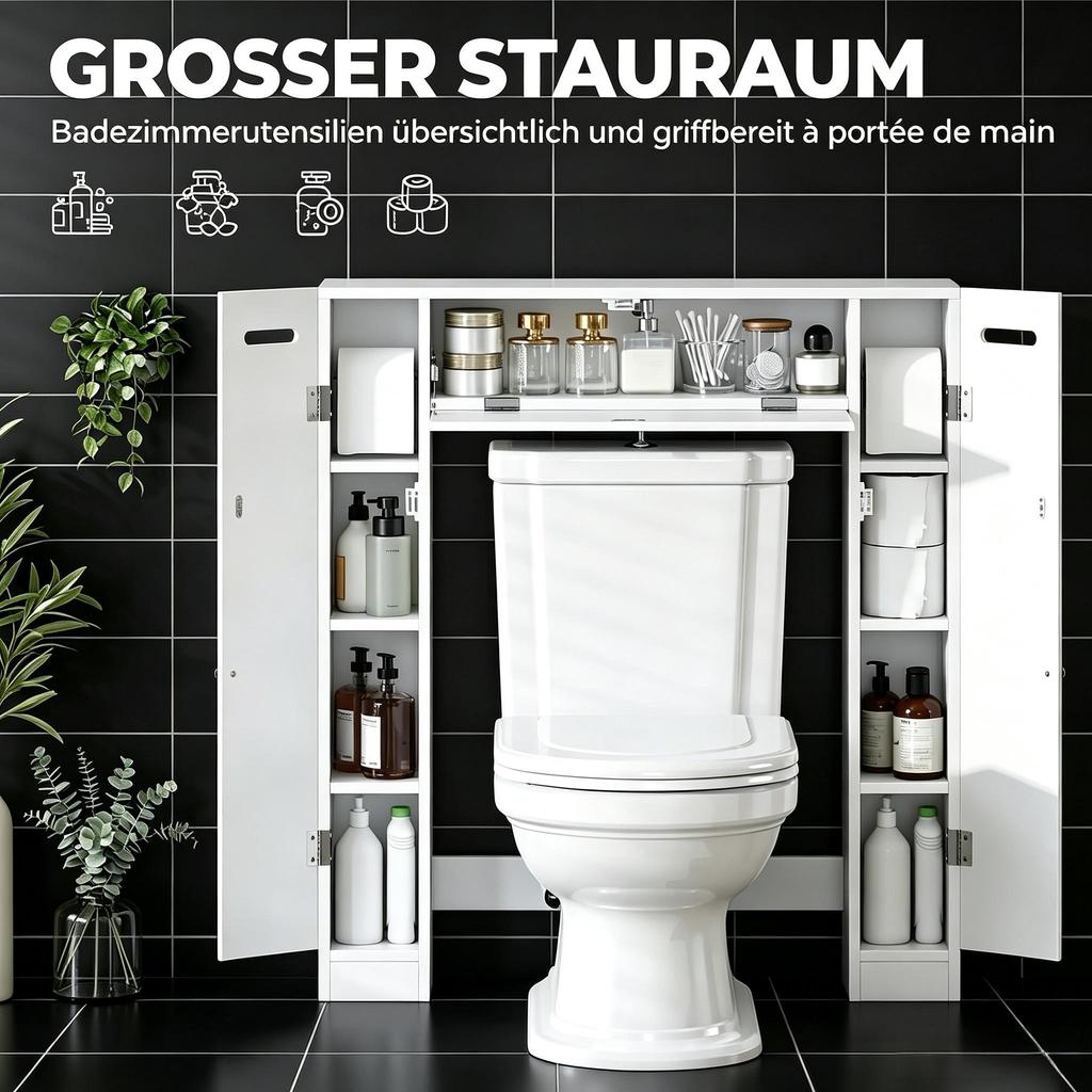 Möbel WC über Toilette mit 2 Schränken, Schublade, Papierhalter und verstellbaren Regalen (nur mit Badezimmerschrank)