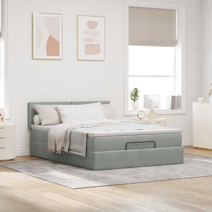 VidaXL Cadre de lit ottoman et matelas gris clair 140x190 velours, cadre de lit, cadre de lit rembourré, cadre de lit 3311699