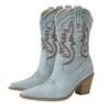 Stivaletti Corti in Denim Ricamati da Donna con Tacco Alto Spesso Stivali Western per Ufficio Nightclub Festa Riunione Sociale Festa di Compleanno OL