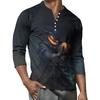 Men's Button-Down Contrast Raglan 3/4 Sleeve Top