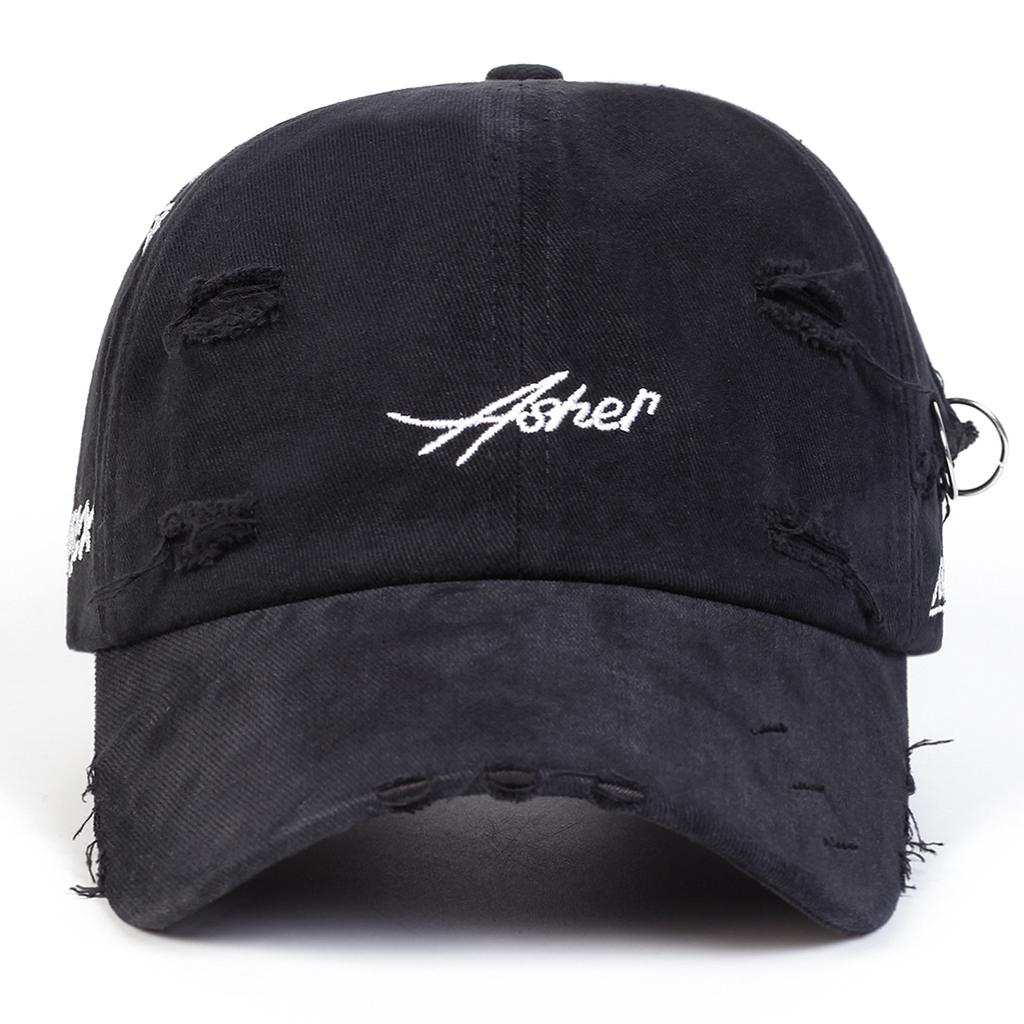 Men Asher Letter Embroidered Vintage Holes Baseball Cap Outdoor Adjustable Sunscreen Leisure Hat Spring Autumn Travel Tourism Beach Vacation