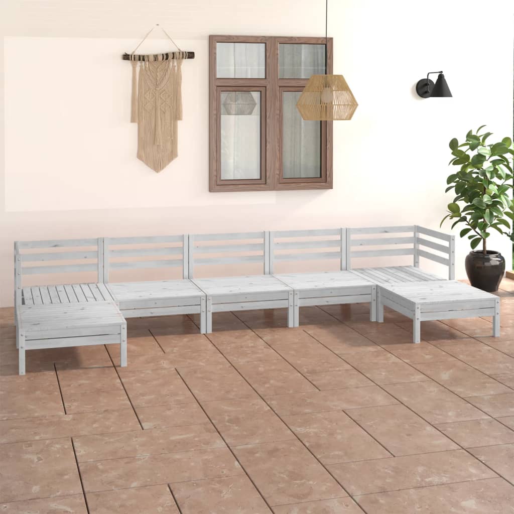 Vidaxl 7-Cz. White Pine Garden Lounge Furniture Set